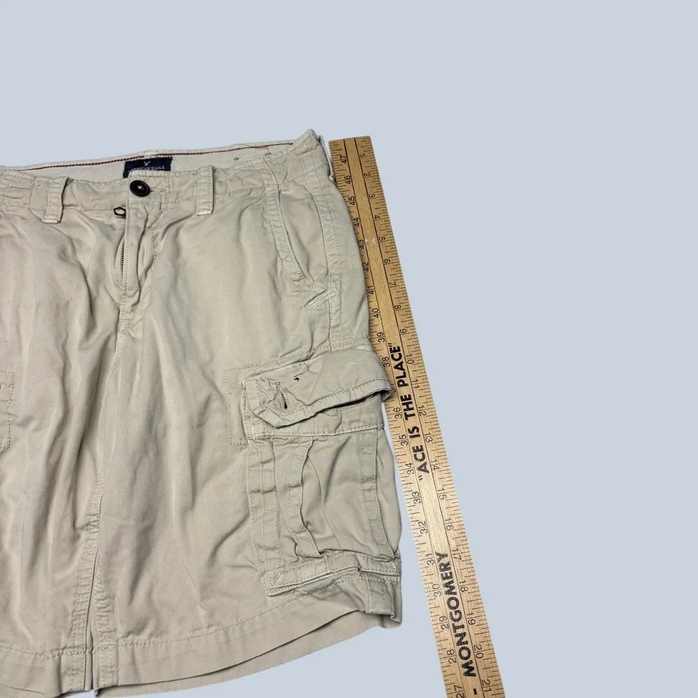 American Eagle Mens Khaki Cargo Shorts Tan Cotton Utility Size 30 1264